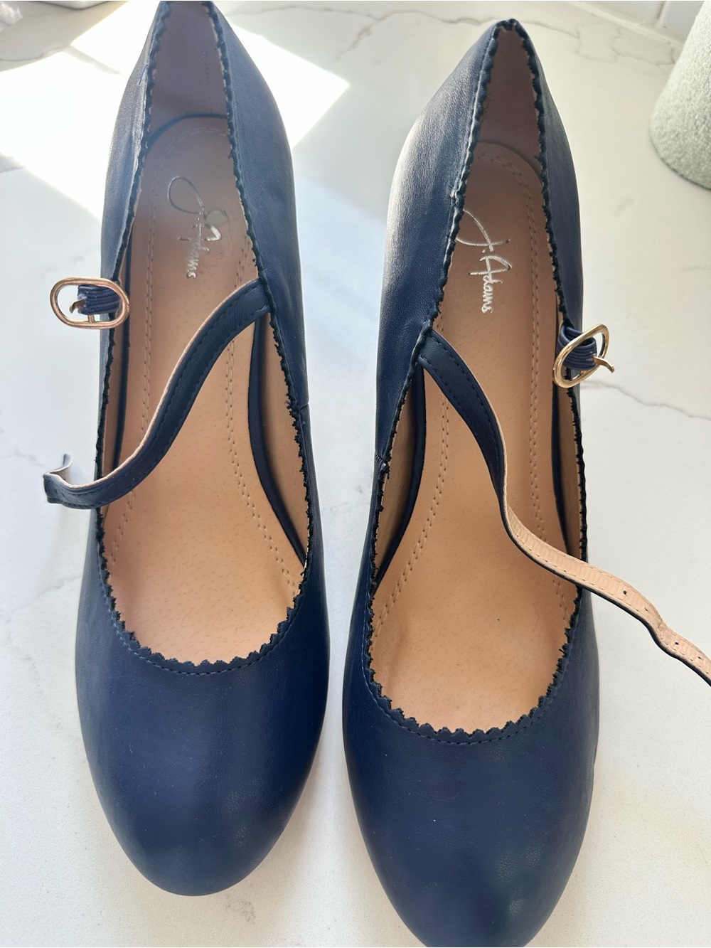 J. Adams Navy Honey Mary Jane Scalloped Heels NWOB Size 10